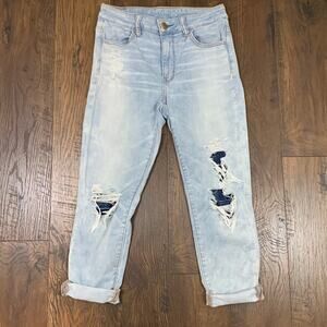 American Eagle Super Super Stretch Hi-Rise Jegging Crop Light Wash Distressed